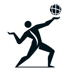 Minimalist black volleyball player vector silhouette jumping to strike the ball on transparent background for digital sports icons, mobile apps, and logo use