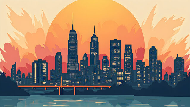 retro city skyline illustration