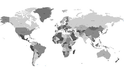 World map. Grey modern vector map. Silhouette map.	