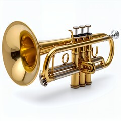 Naklejka premium Golden wind instrument gleaming, musical brass artistry displayed elegantly on white background
