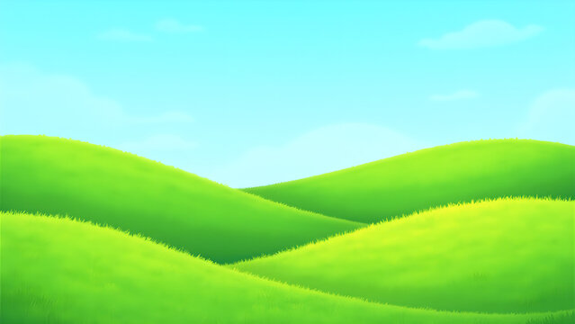 Vibrant green hills under clear blue sky in summer