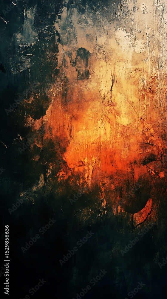 Poster grunge texture of vibrant orange and deep teal paint splatter art abstract backdrop
