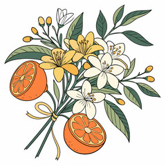 Orange blossom bouquet with citrus fruit slices