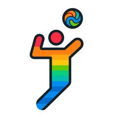 Stylized colorful silhouette of volleyball vector player spiking ball in minimal vector design on transparent background for modern sports branding and digital fitness visuals