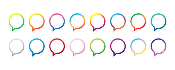Set of colorful gradient speech bubbles. Chat dialog icons for communication and messaging interface. Vector illustration.