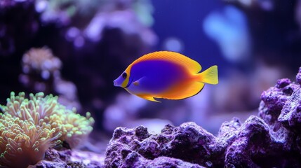 Vibrant Blue and Orange Fish in Reef Tank, Marine Life, Aquarium Fish Reef Tank, Angelfish