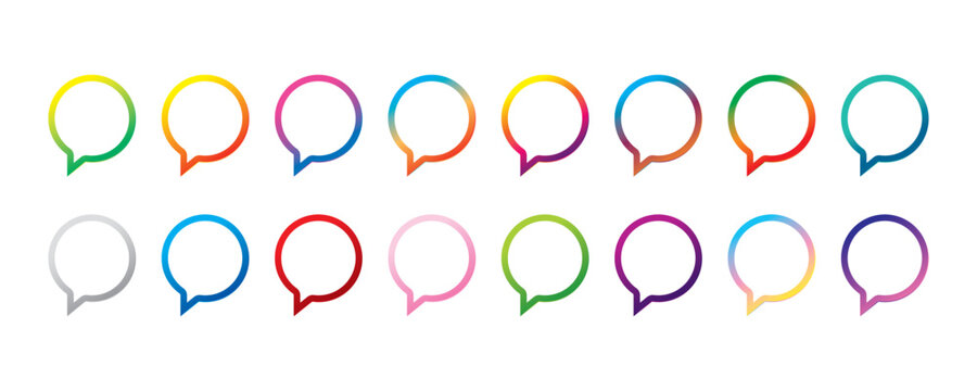 Set of colorful gradient speech bubbles. Chat dialog icons for communication and messaging interface. Vector illustration.