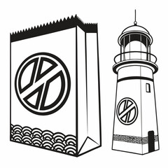 Professional paper bag and lighthouse design elements