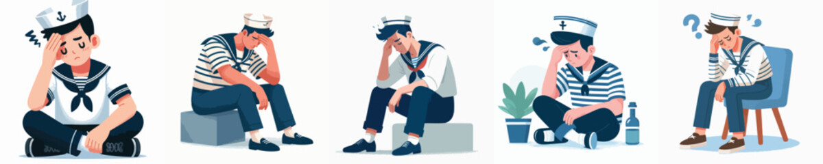 set of dizzy sailor vectors