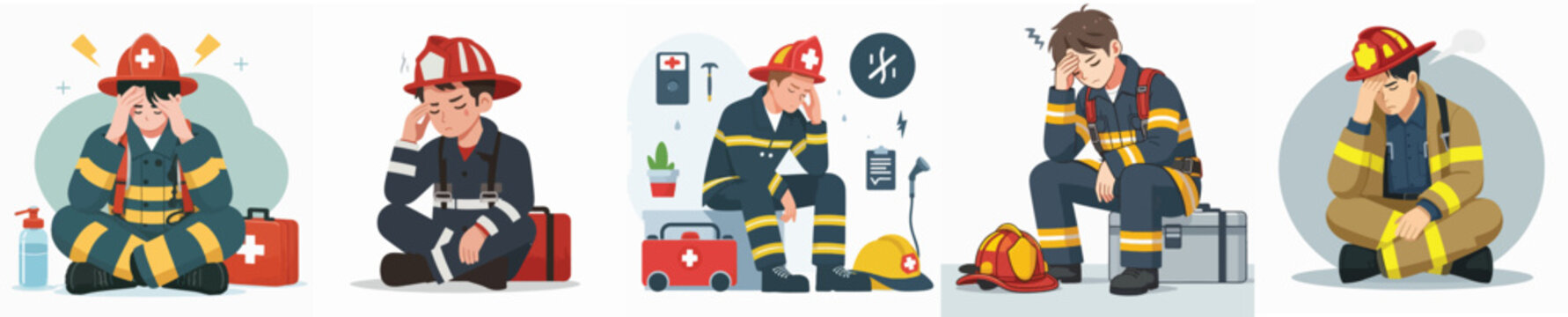 set of dizzy firefighter vectors