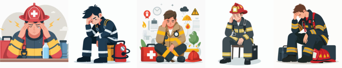 set of dizzy firefighter vectors