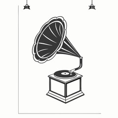 Vintage gramophone horn speaker music player illustration