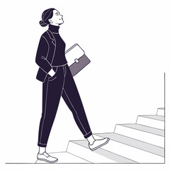 Confident businesswoman ascending stairs success career