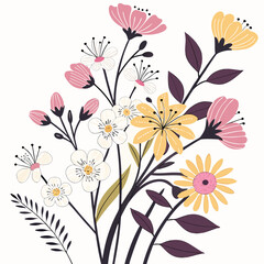 Elegant floral bouquet illustration, isolated flowers, transparent png