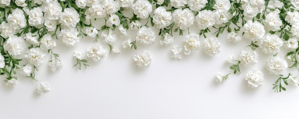 White Carnation Floral Border, Flatlay, Flowers, Spring Carnation, Floral Design