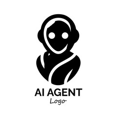 AI Agent Logo Icon: Sleek silhouette of a virtual agent with headset icon design symbolizes cutting-edge service.