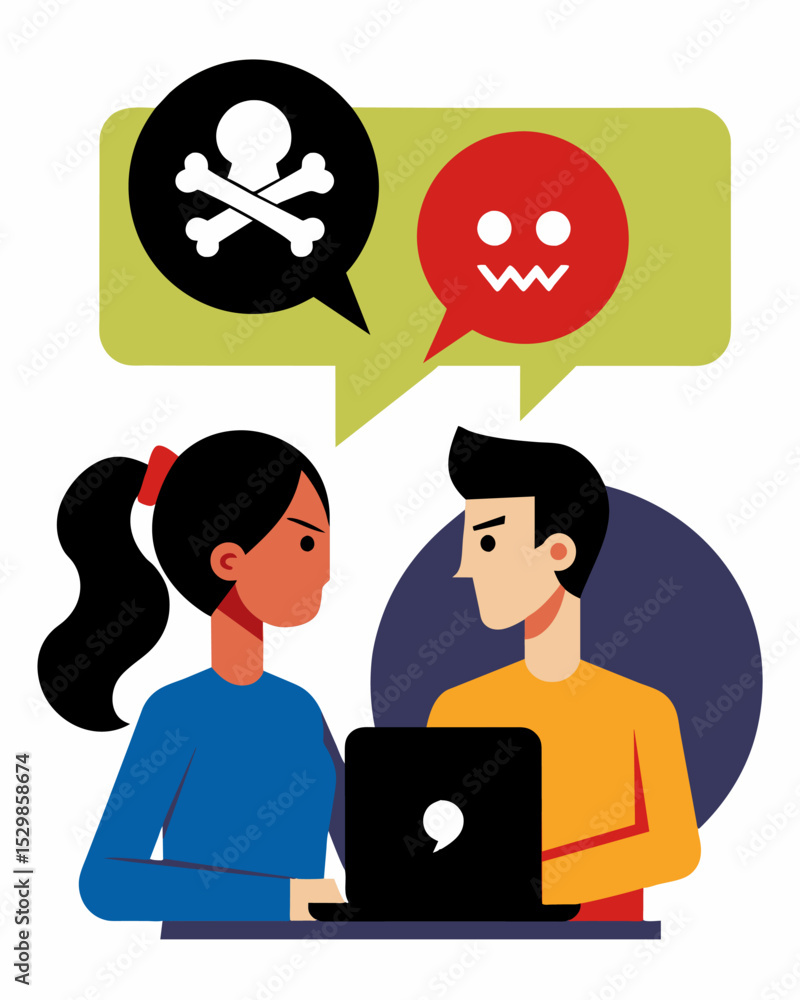 Poster an online conversation between two individuals one using a speech bubble filled with toxic and manip