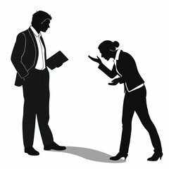 Businessman and businesswoman silhouettes meeting