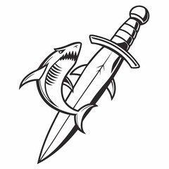 Shark and dagger design element transparent background