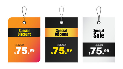 Set of Hanging Discount Price Tags with Special Sale and Strikethrough Price Design
