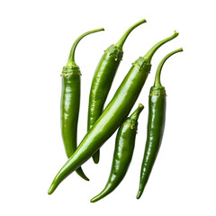 Fresh green chili peppers isolated on black background