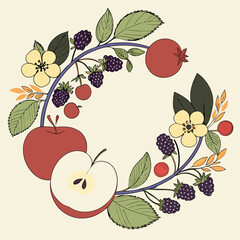 Autumn harvest wreath apples blackberries pomegranate