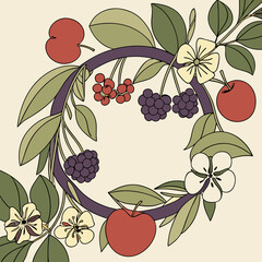 Autumn harvest wreath apples berries flowers