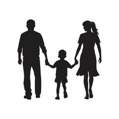 happy young family holding hands vector silhouette