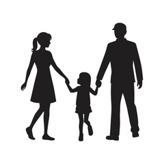 happy young family holding hands vector silhouette
