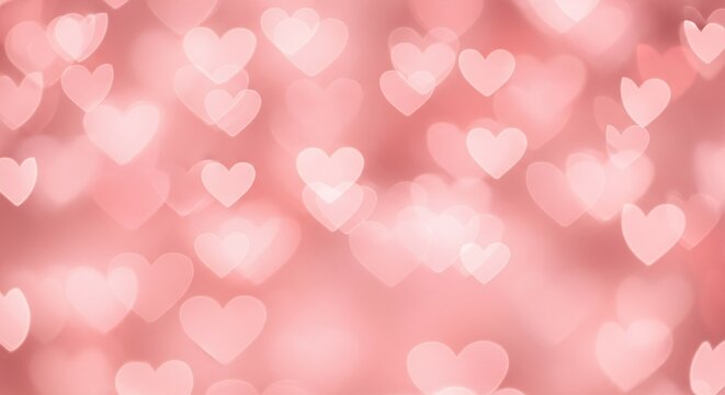 Romantic blush pink hearts bokeh background perfect for Valentines Day cards and designs