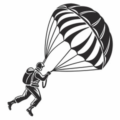 Professional parachutist silhouette, isolated cutout, transparent background