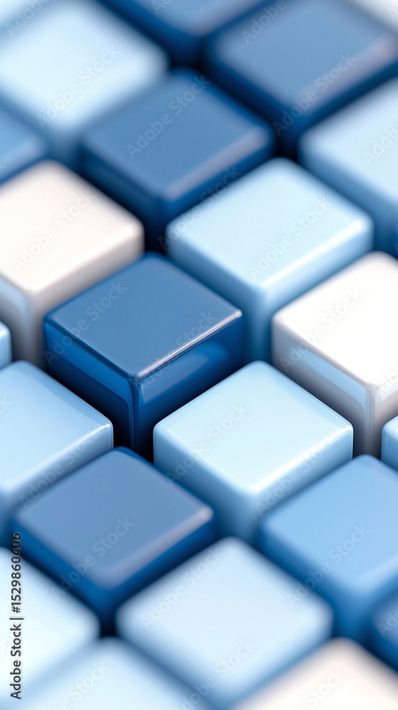 Poster 3d render of stacked blue cubes with gradient texture