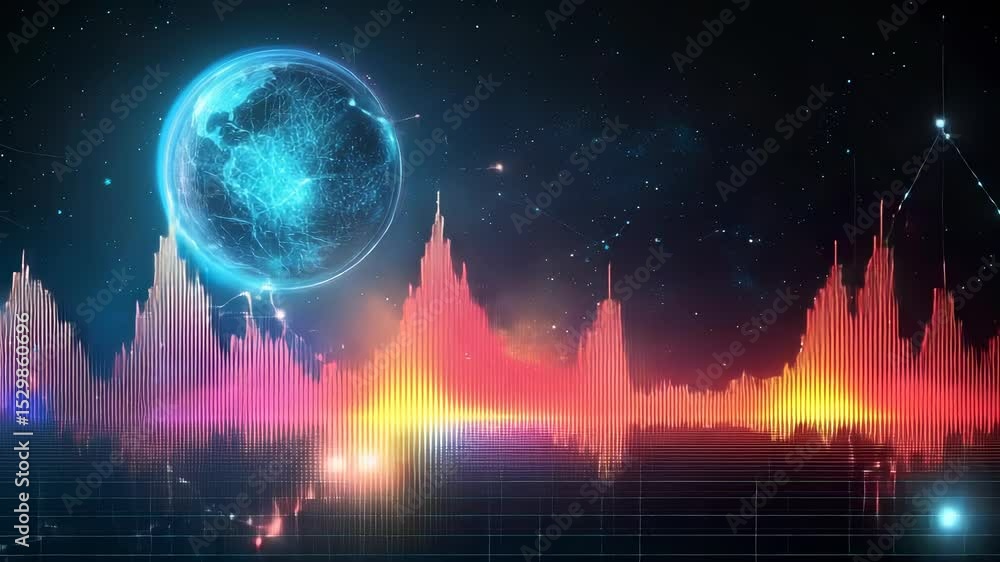 Poster abstract digital globe with vibrant data waves and futuristic network connectivity