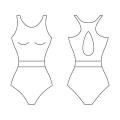 One piece trendy swimsuit. Stylish trikini for swimming and sunbathing on sea and ocean beaches with classic fashionable design
