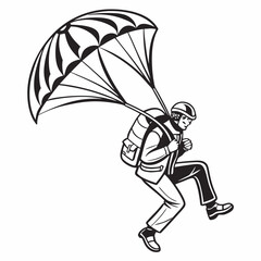 Skydiver with parachute, clean cutout, transparent background