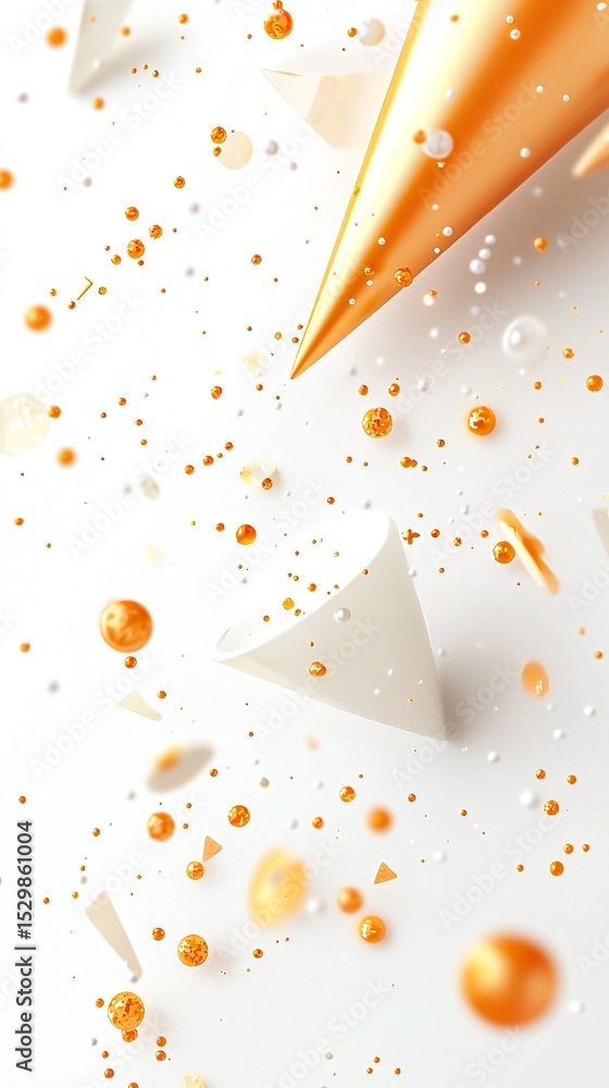 Poster abstract 3d rendering of gold cones and pyramids on cream background