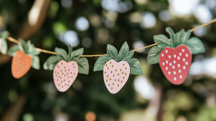 Colorful Tropical Garland with Strawberry Cutouts