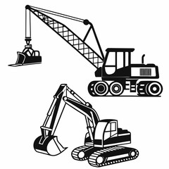 Heavy equipment icons crane excavator loader
