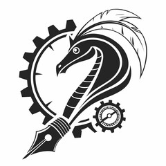 Dragon quill pen gears professional design element