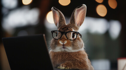 Funny cute business bunny rabbit animal wearing glasses