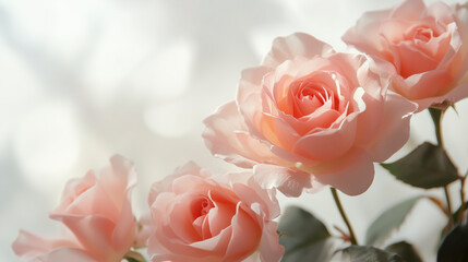 Flower frame, banner. Delicate card with pink roses