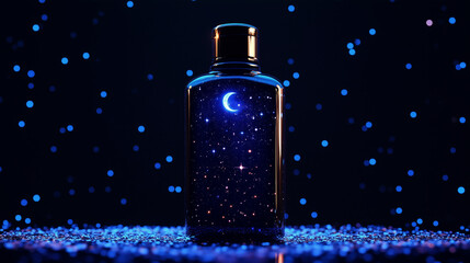 Night-themed product packaging with stars, moon