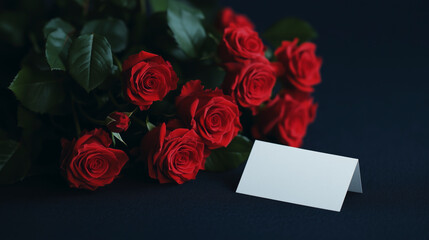 Pink and red roses bouquet with blank card