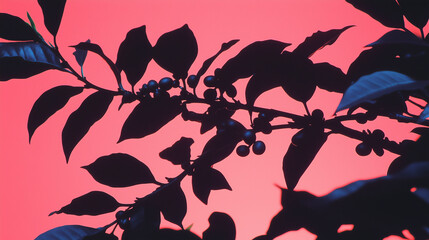 Silhouetted Arabica Coffee Beans Ripening on Brazilian Coffee Branch