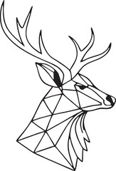 Elegant line art of a geometric deer head rendered in a clean, minimal style. Ideal for branding, packaging, or tattoo concepts.