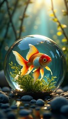 Golden Fish in a Glass Sphere