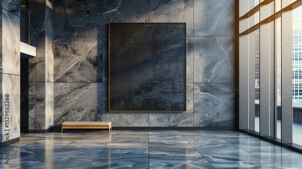 Aufkleber an elegant, minimalist gallery space with a large blank canvas on display, highlighting modern archi