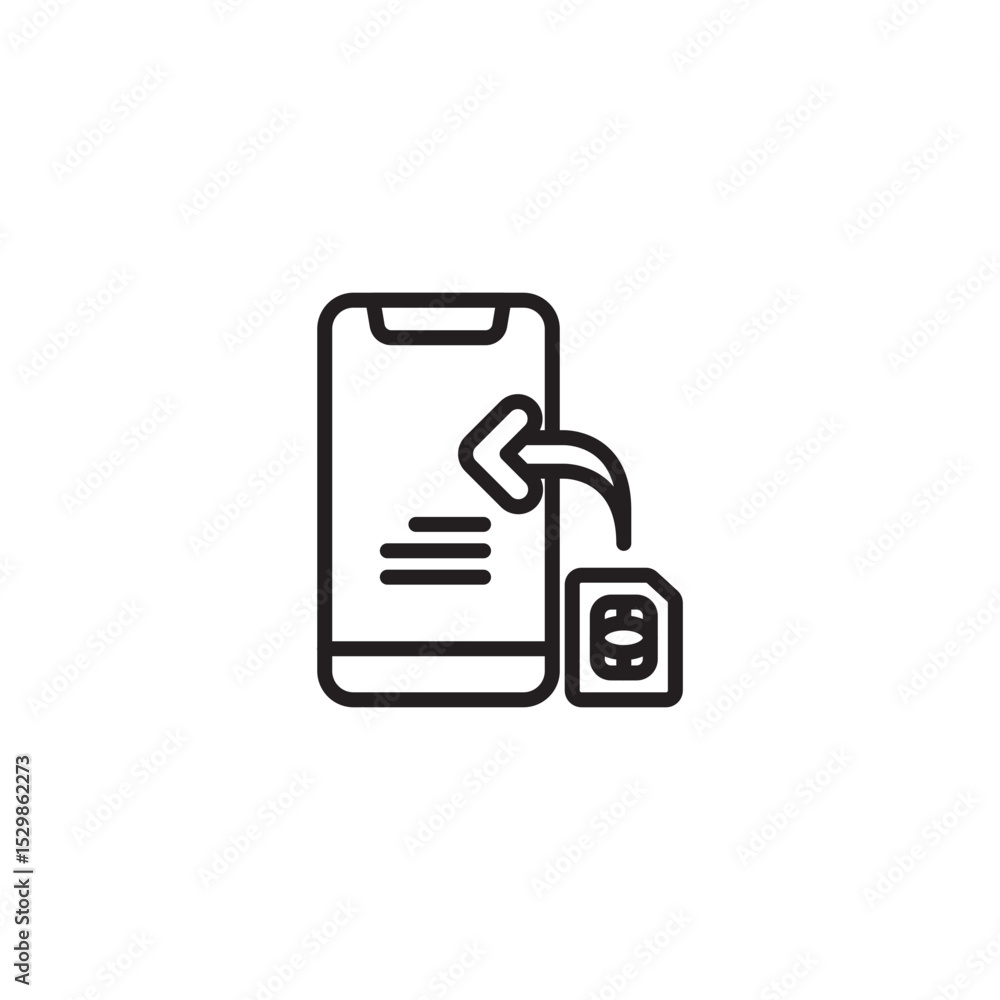 Poster a line icon depicts a smartphone with an arrow pointing from a sim card into it, representing sim ca