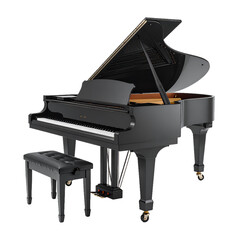 Elegant grand piano with open lid radiating musical potential and artistic expression on transparent background