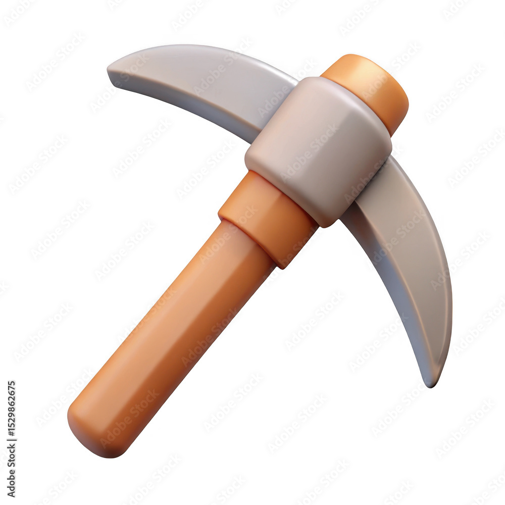 Poster 3d cartoon pickaxe mining tool icon isolated on transparent background